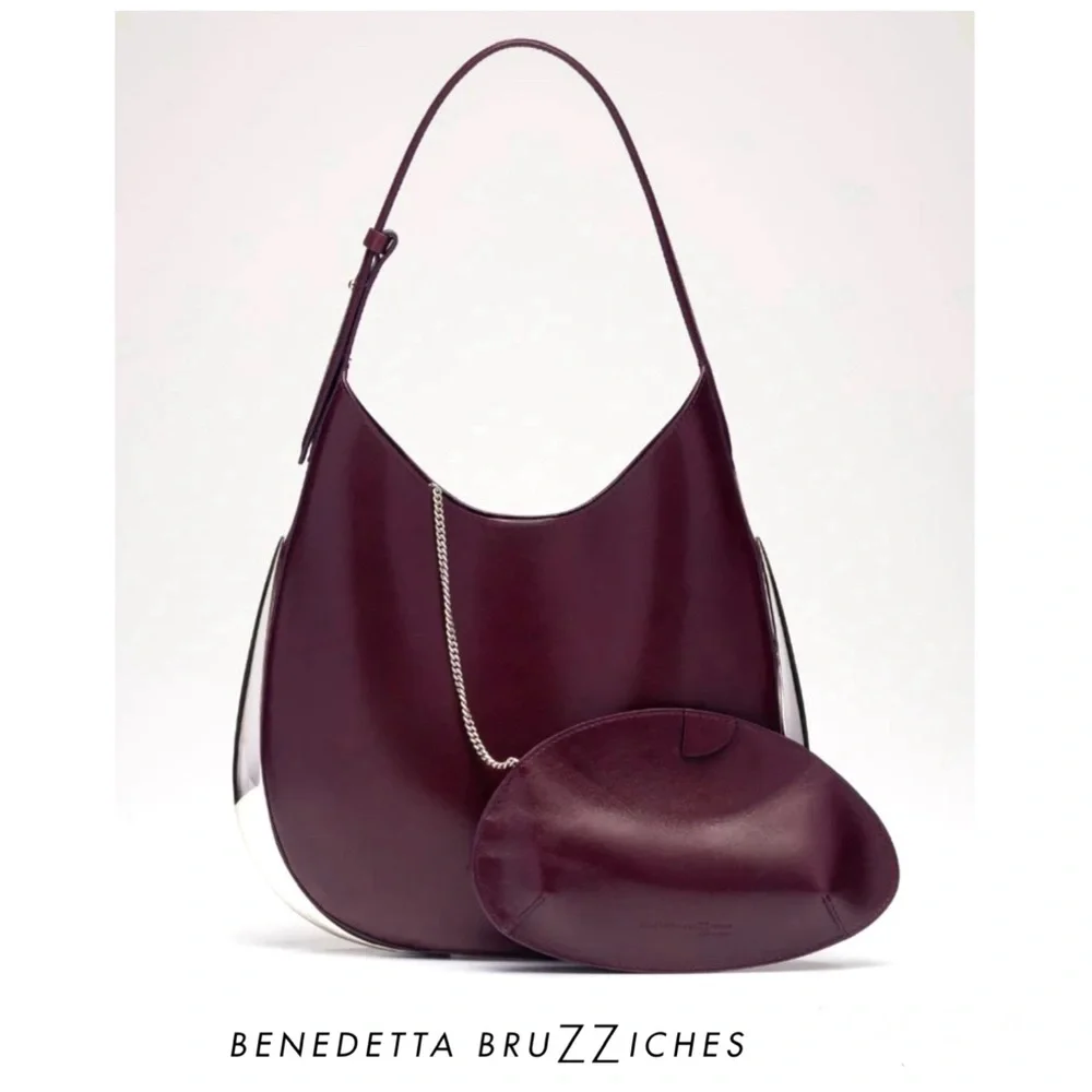 BENEDETTA BRUZZICHES Amalia Burgundy Structured Leather Luxury Shoulder Hobo Bag